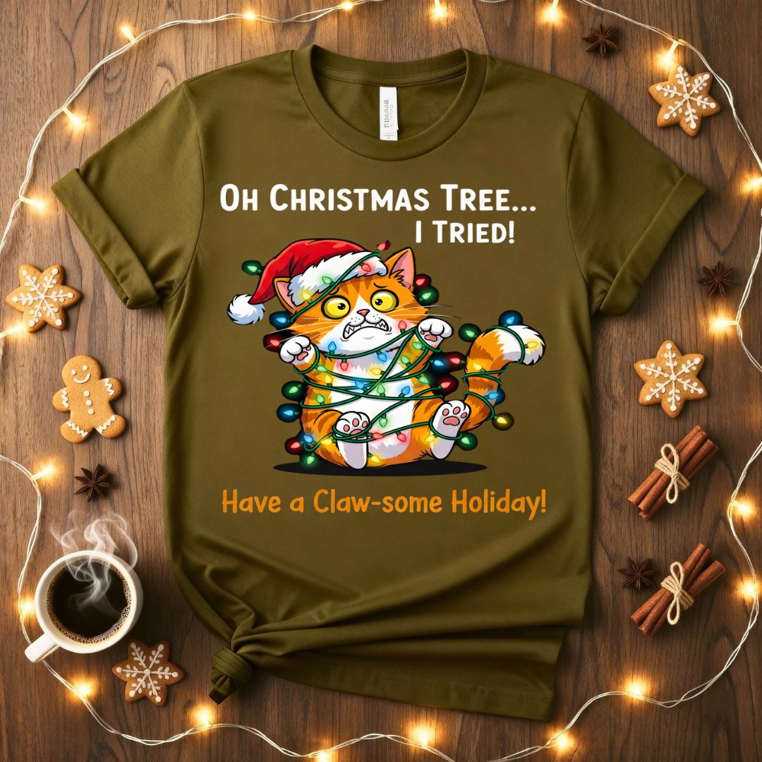 Have a Clawsome Holiday funny cat pun Christmas t-shirt