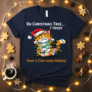 Have a Clawsome Holiday funny cat pun Christmas t-shirt