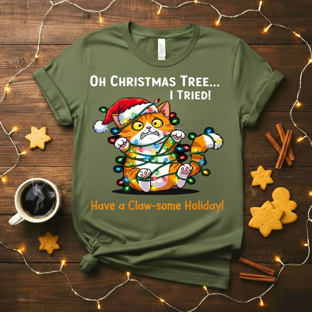 Have a Clawsome Holiday funny cat pun Christmas t-shirt