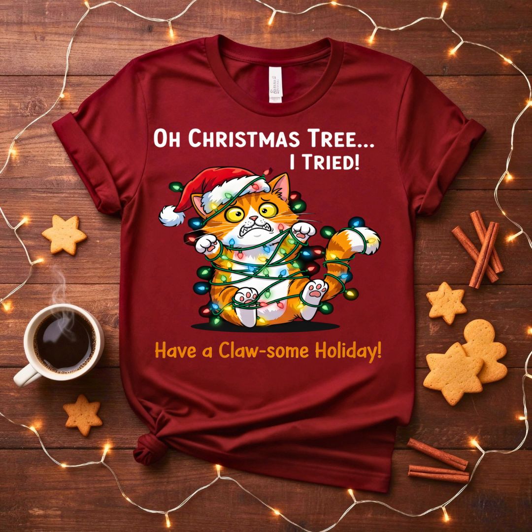 Have a Clawsome Holiday funny cat pun Christmas t-shirt