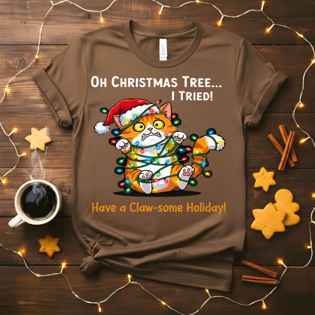 Have a Clawsome Holiday funny cat pun Christmas t-shirt