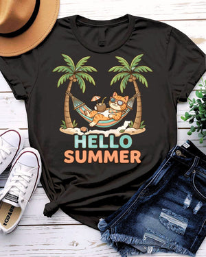 Hello cat summer tee waving kitty sunshine graphic