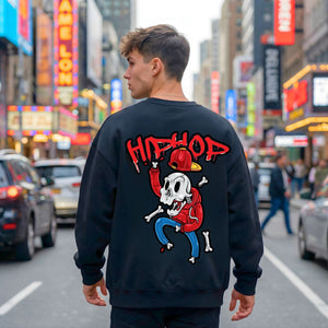 Hip hop skull streetwear crewneck sweatshirt front view