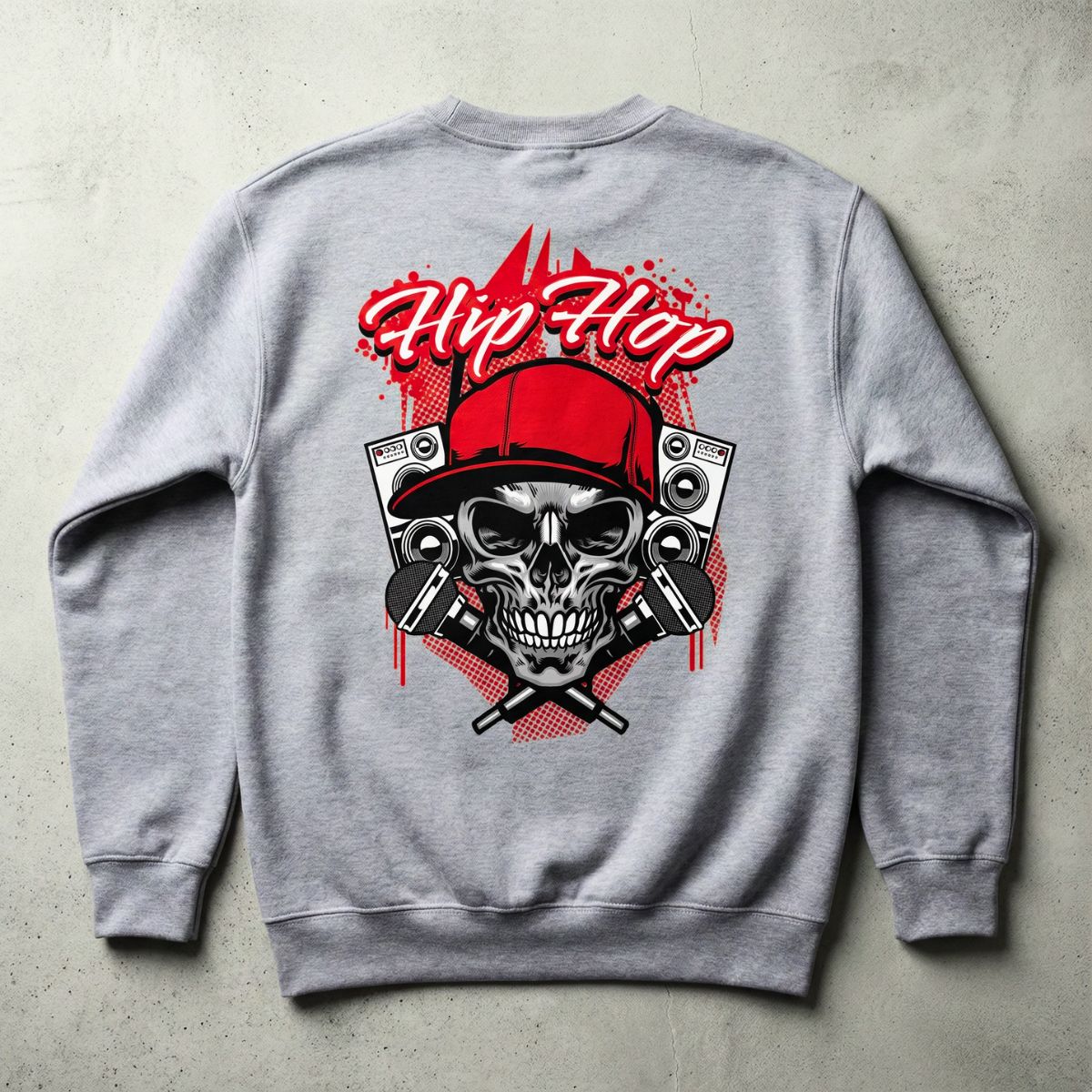 Hip hop skull streetwear crewneck sweatshirt with urban retro graphic design