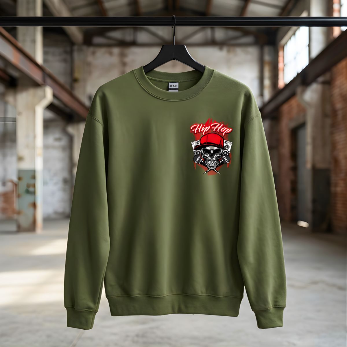 Hip hop skull streetwear crewneck sweatshirt with urban retro graphic design