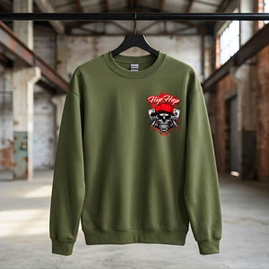 Hip hop skull streetwear crewneck sweatshirt with urban retro graphic design