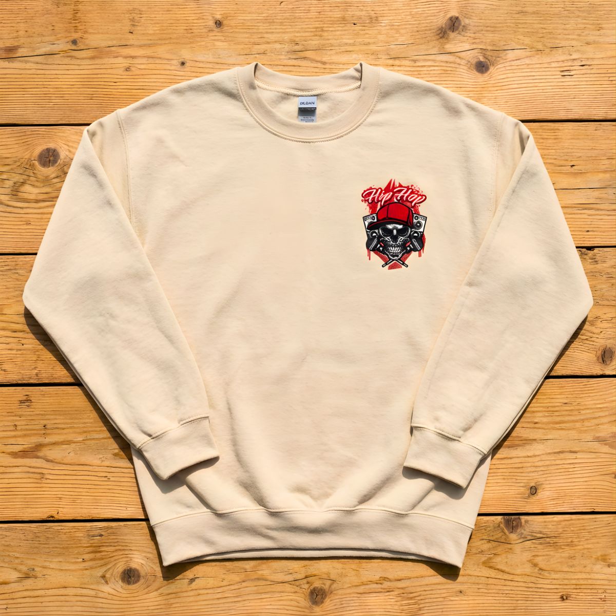 Hip hop skull streetwear crewneck sweatshirt with urban retro graphic design