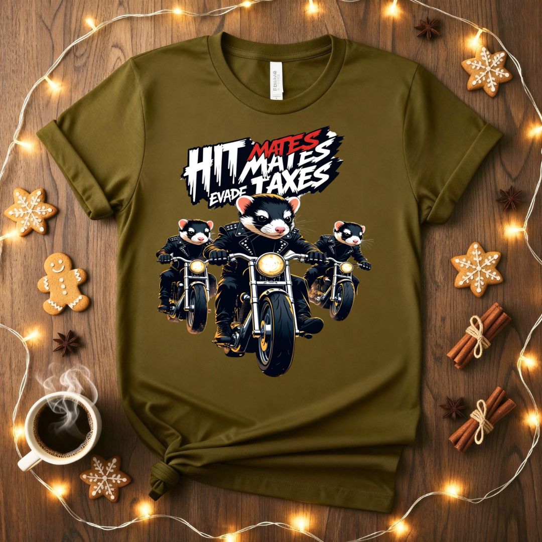 Hit Mates Evade Taxes Funny T-Shirt with gaming parody text