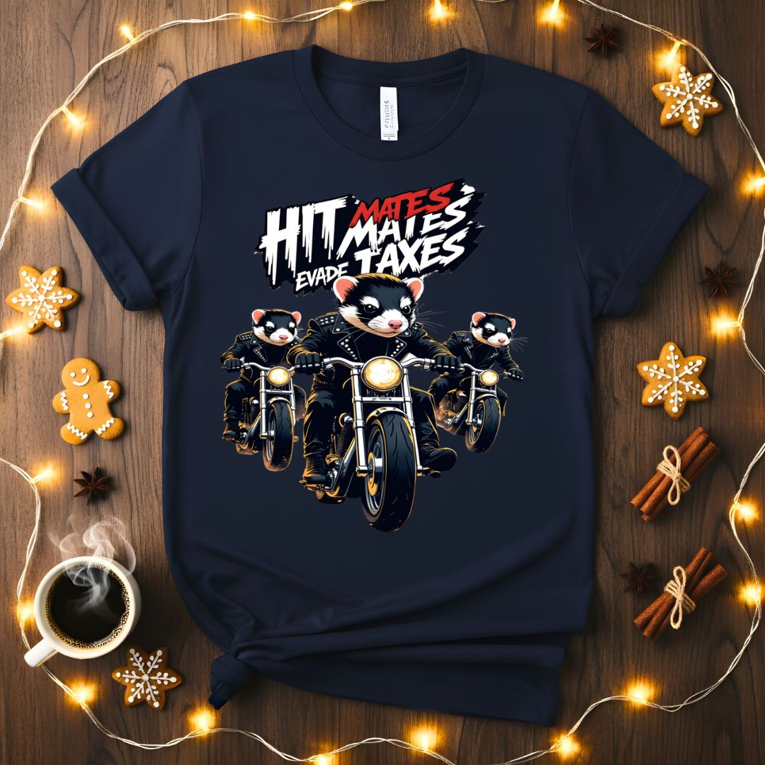 Hit Mates Evade Taxes Funny T-Shirt with gaming parody text