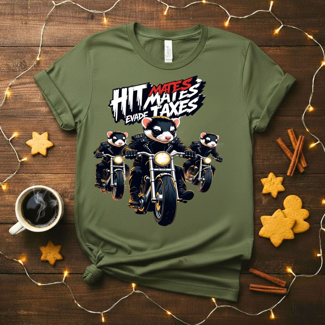 Hit Mates Evade Taxes Funny T-Shirt with gaming parody text