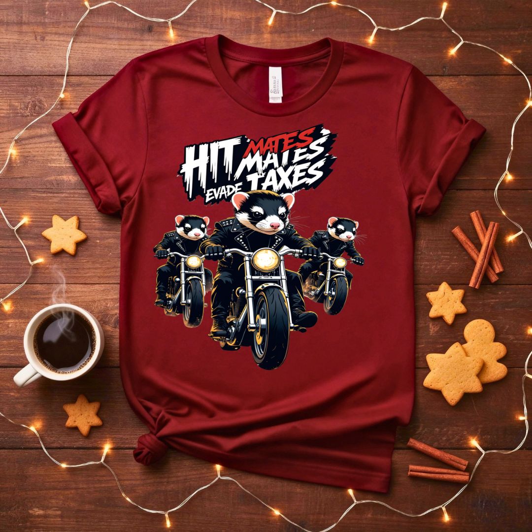 Hit Mates Evade Taxes Funny T-Shirt with gaming parody text
