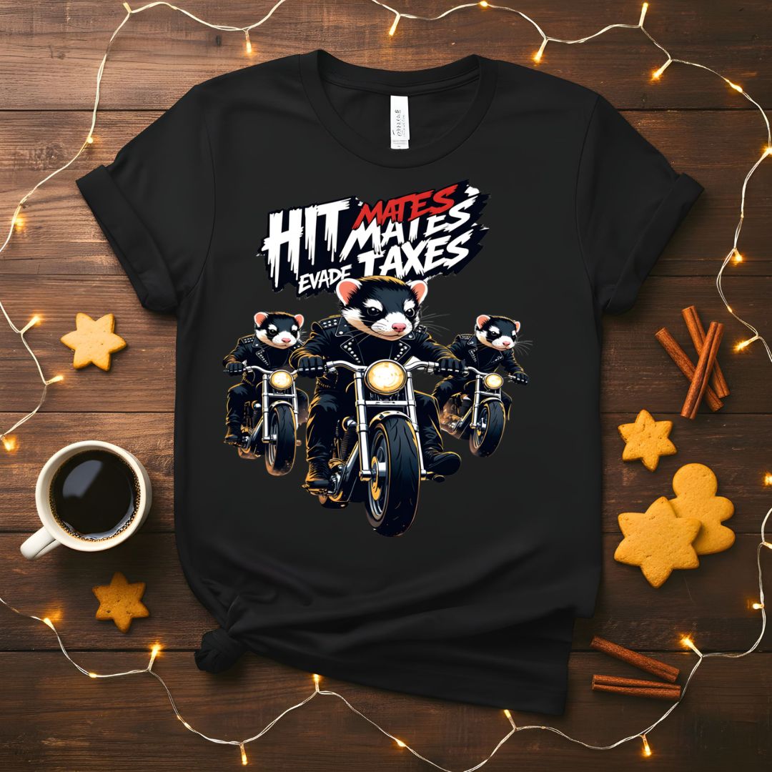 Hit Mates Evade Taxes Funny T-Shirt with gaming parody text