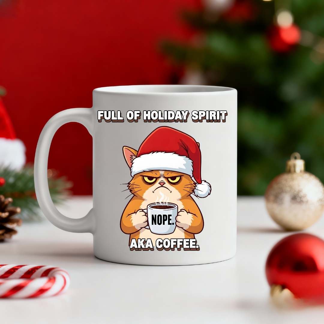 Holiday Spirit Ceramic Mug – funny Christmas coffee mug with festive meme design by Memez.Store.”