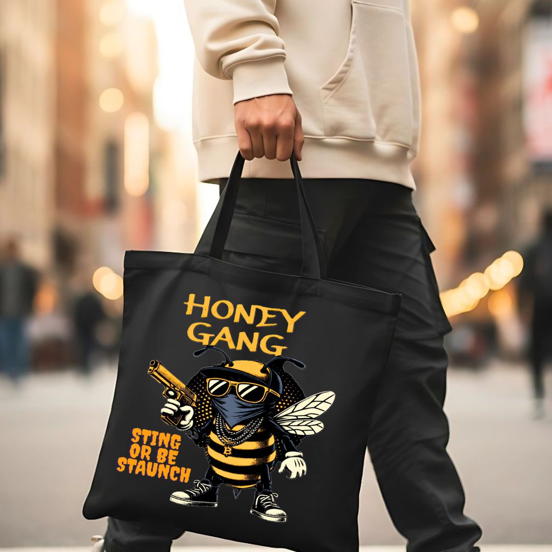 Honey Gang tote bag with cute bee design
