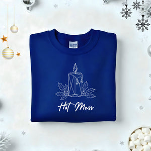 Hot Mess Typographical Embroidered Sweatshirt – funny relatable sweatshirt with minimalist embroidered text, soft unisex fleece pullover from Memez.Store, perfect for embracing beautiful chaos and authentic self-expression.