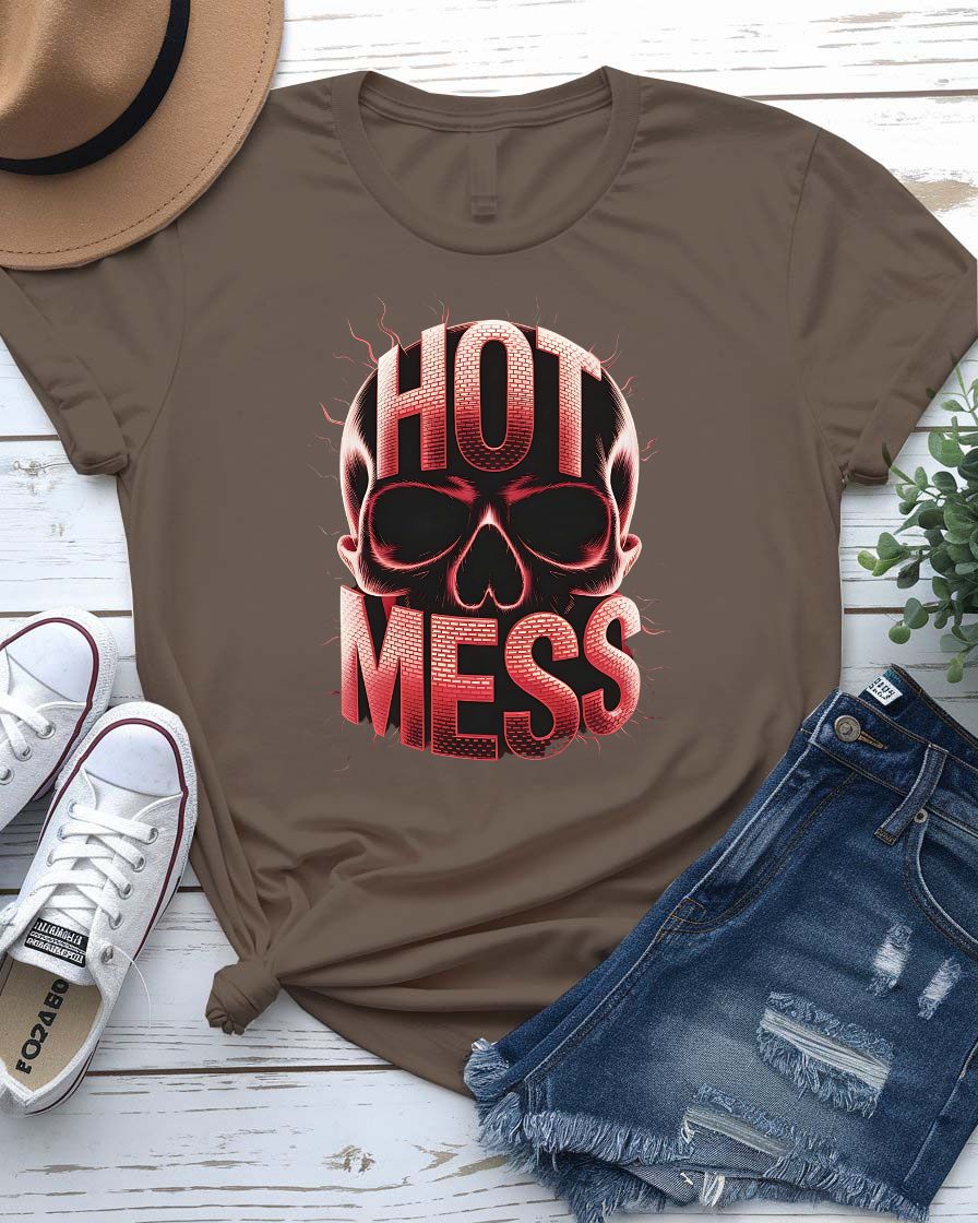 Humorous Streetwear Hot Mess Tee for Adults