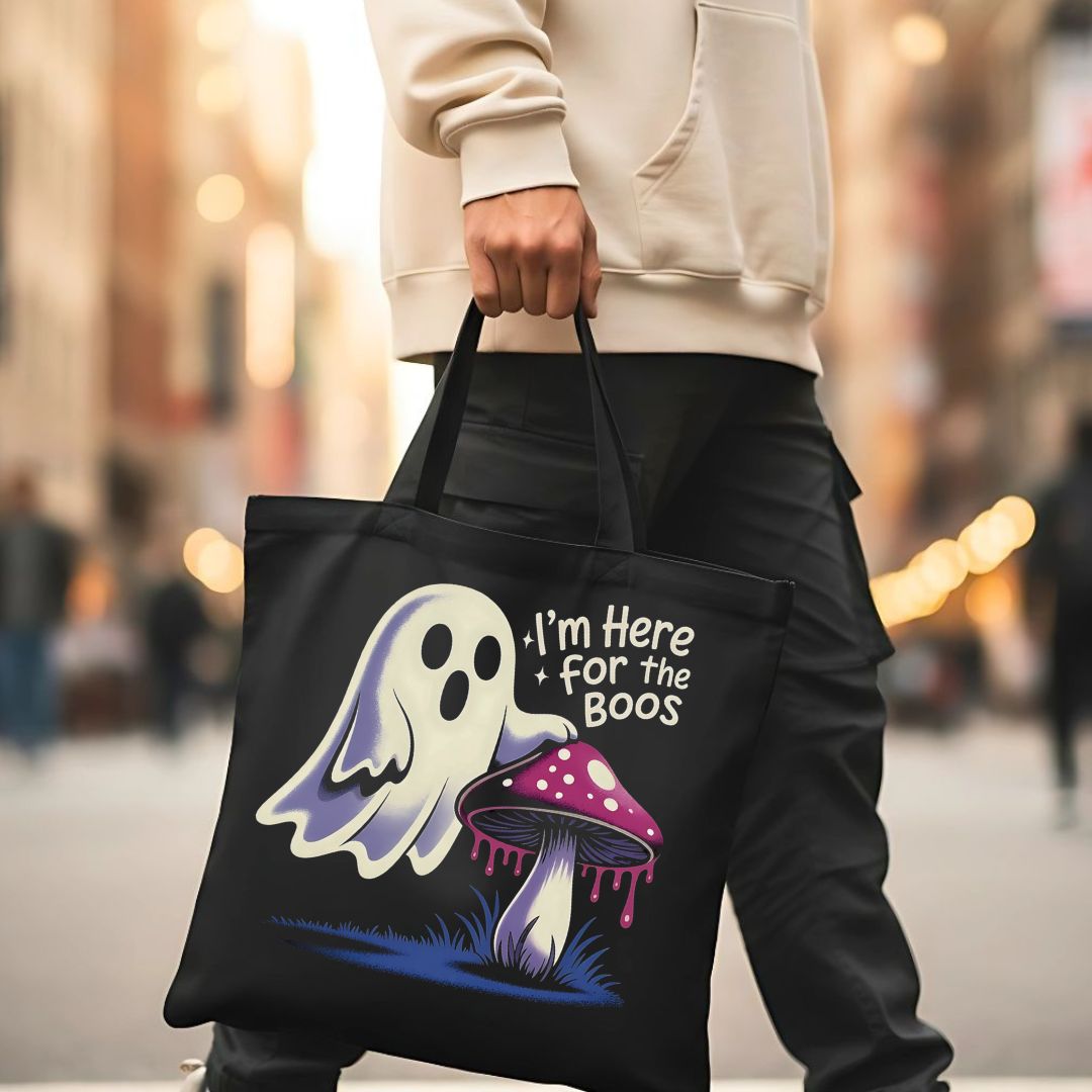 I Am Here for Boo Halloween Tote Bag with Cute Ghost