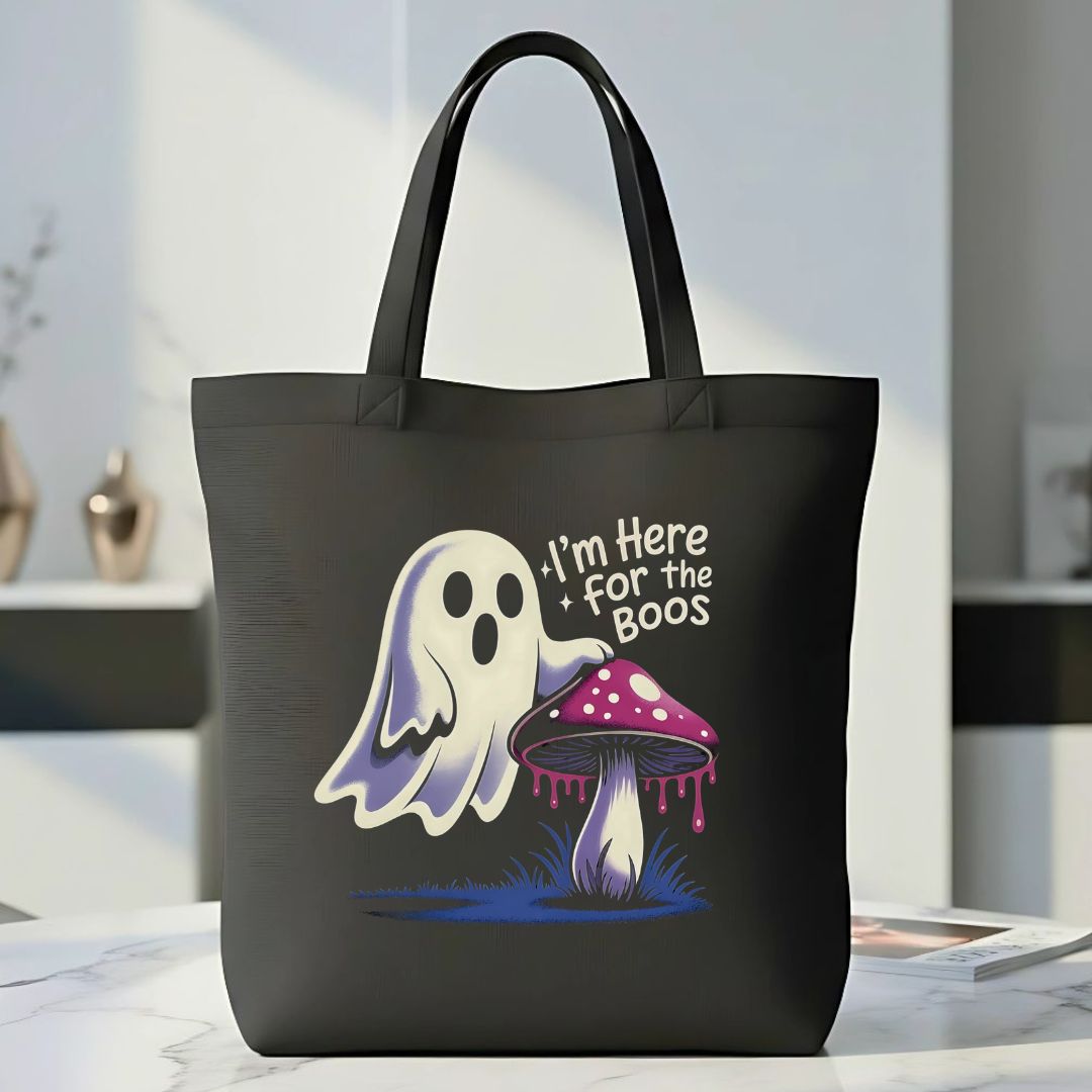 I Am Here for Boo Halloween Tote Bag with Cute Ghost