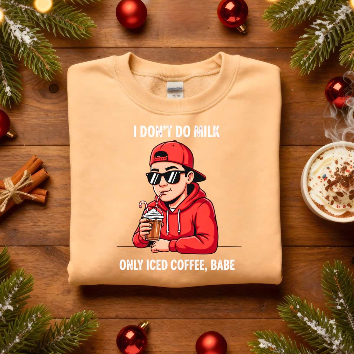 I Don’t Milk Christmas Sweatshirt – funny sarcastic cow holiday meme sweatshirt for Christmas humor lovers.