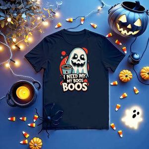I Need My Boo Funny Halloween Tee flat lay – Memez Store