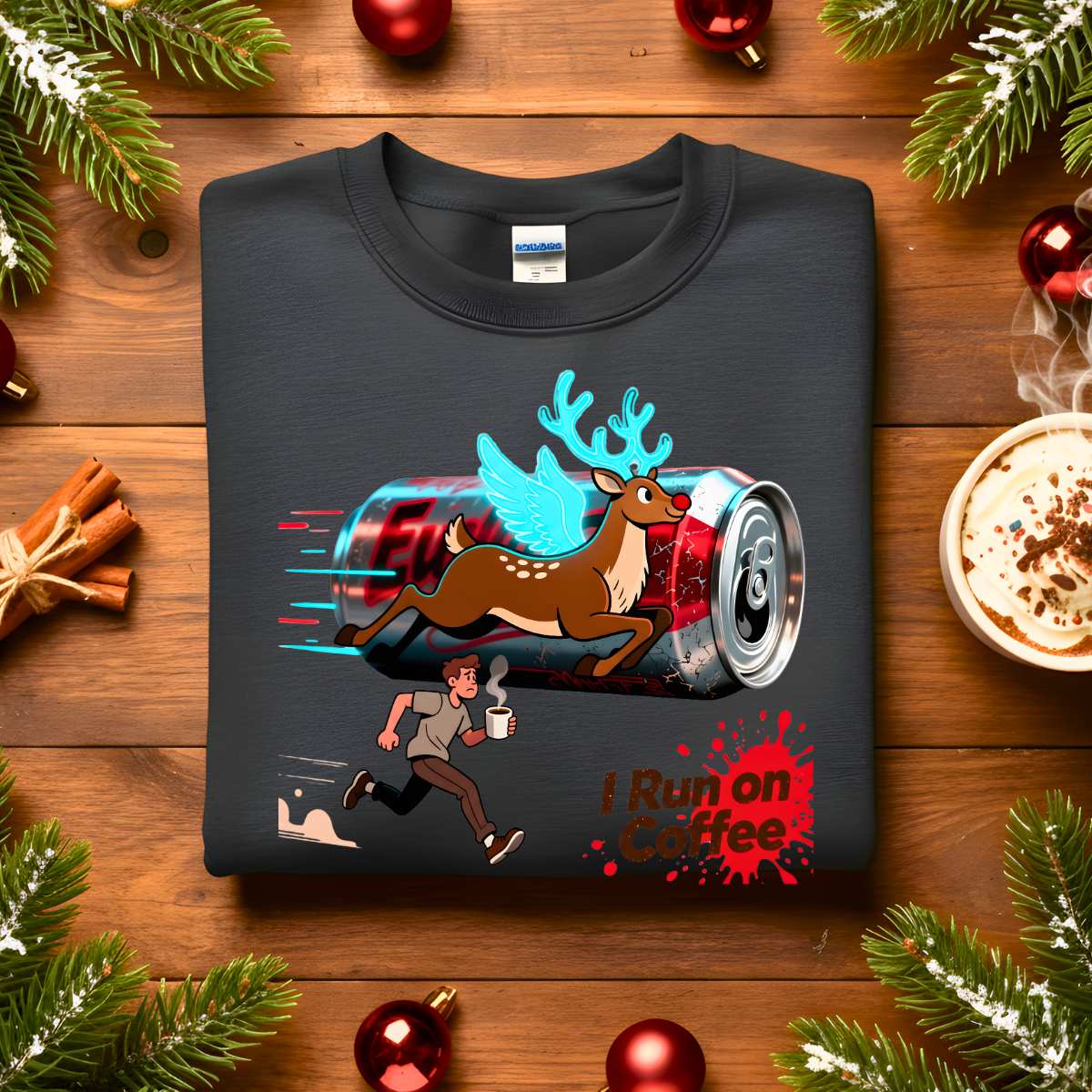 I Run On Coffee sweatshirt, funny meme pullover for caffeine lovers, cozy unisex sweatshirt gift, coffee humor outfit by Memez.Store, aesthetic coffee lover apparel winter cozy fashion.