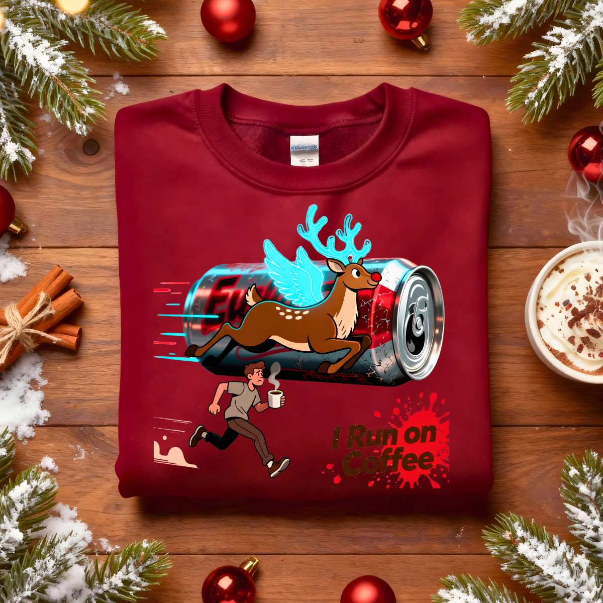 I Run On Coffee sweatshirt, funny meme pullover for caffeine lovers, cozy unisex sweatshirt gift, coffee humor outfit by Memez.Store, aesthetic coffee lover apparel winter cozy fashion.