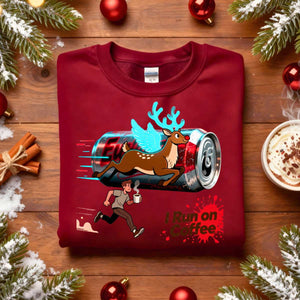 I Run On Coffee sweatshirt, funny meme pullover for caffeine lovers, cozy unisex sweatshirt gift, coffee humor outfit by Memez.Store, aesthetic coffee lover apparel winter cozy fashion.