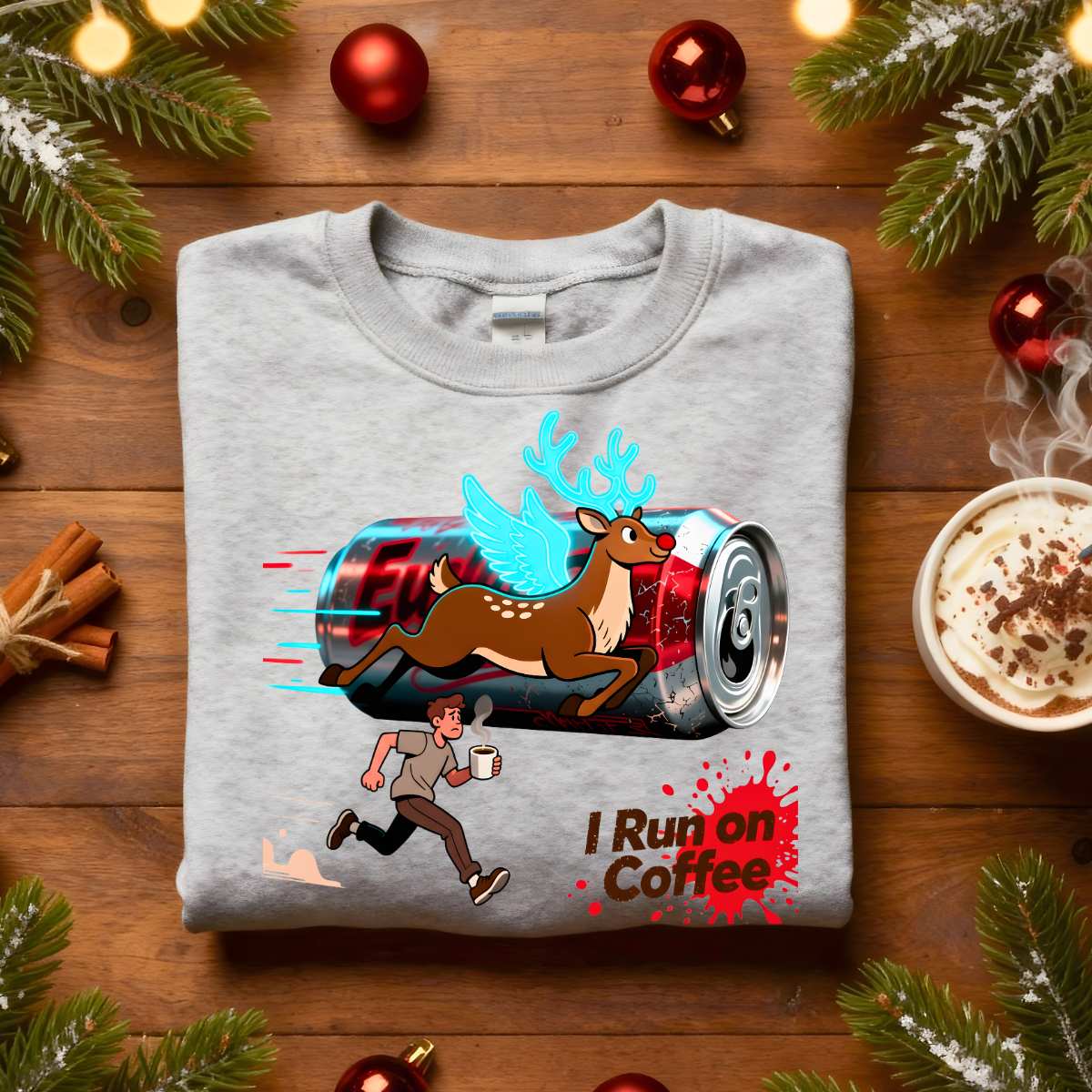 I Run On Coffee sweatshirt, funny meme pullover for caffeine lovers, cozy unisex sweatshirt gift, coffee humor outfit by Memez.Store, aesthetic coffee lover apparel winter cozy fashion.
