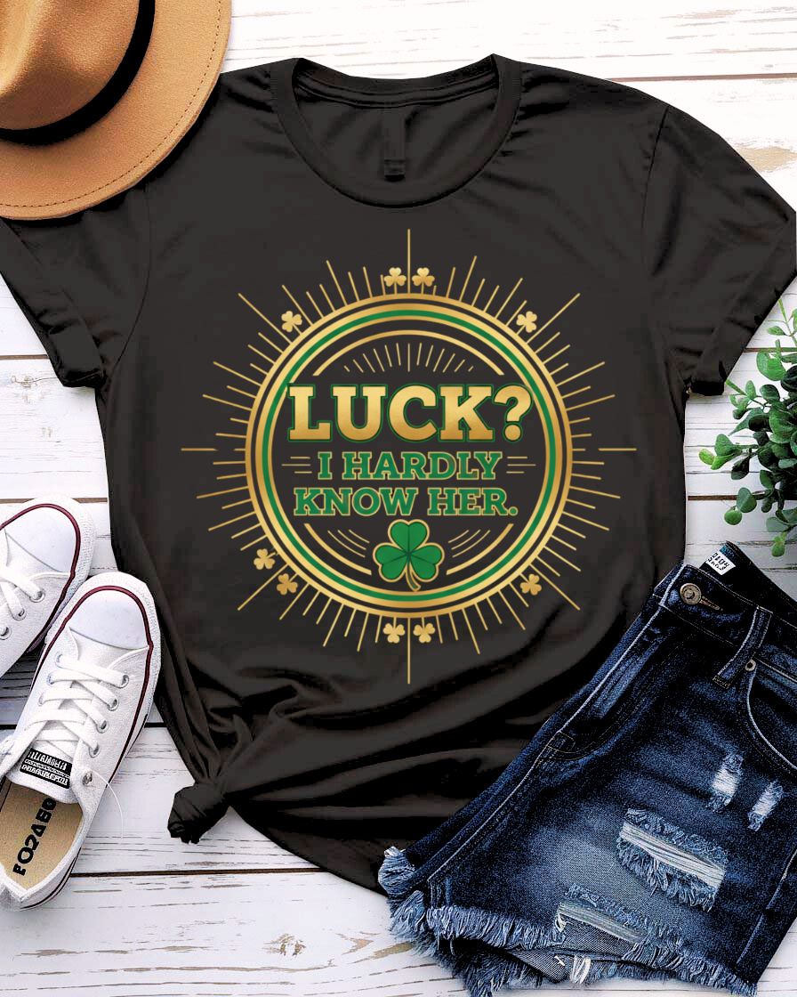 I Hardly Know Her St. Patrick's Day Tee with blushing shamrock on model