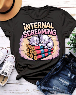 Internal Screaming Cat Lovers t-shirt with cute cat and bold text