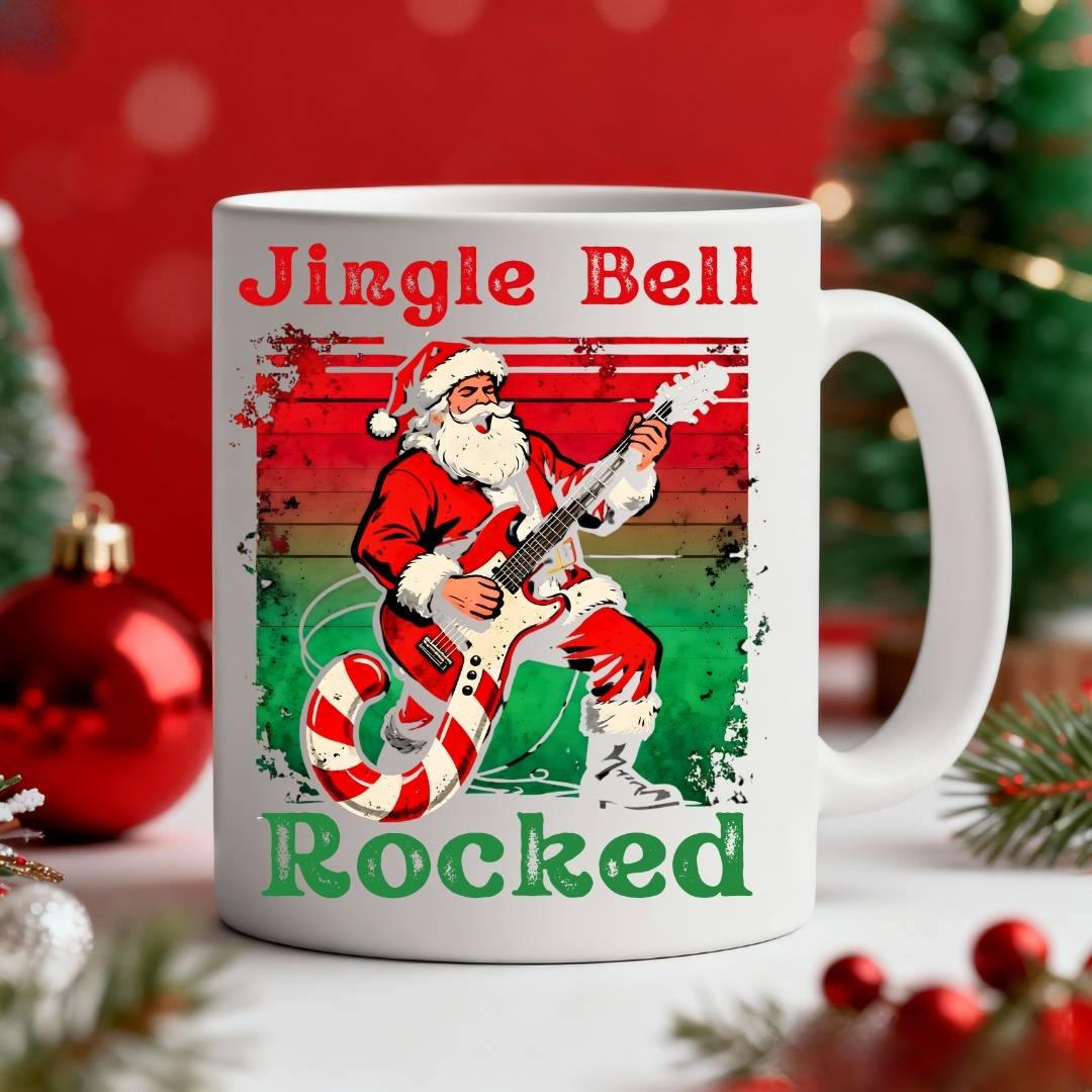 Jingle Bell Rocked Mug – funny Christmas coffee mug for meme lovers featuring bold festive design, ceramic mug by Memez.Store.