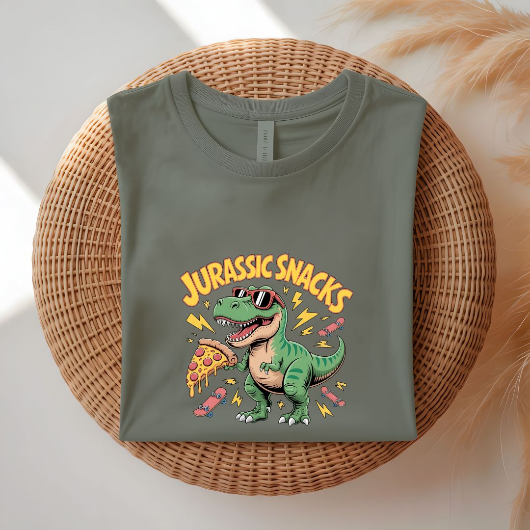Jurassic Snacks Dinosaur Pun Graphic T-Shirt