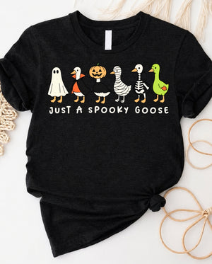 Just a spooky goose halloween t-shirt with geese in ghost and vampire costumes