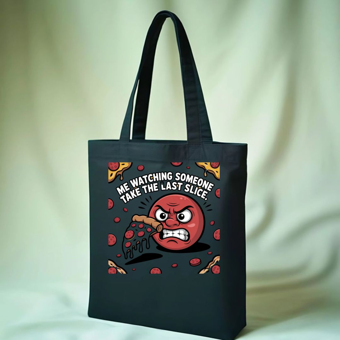Last Slice of Pizza Meme Tote Bag Side Eyeing Chloe