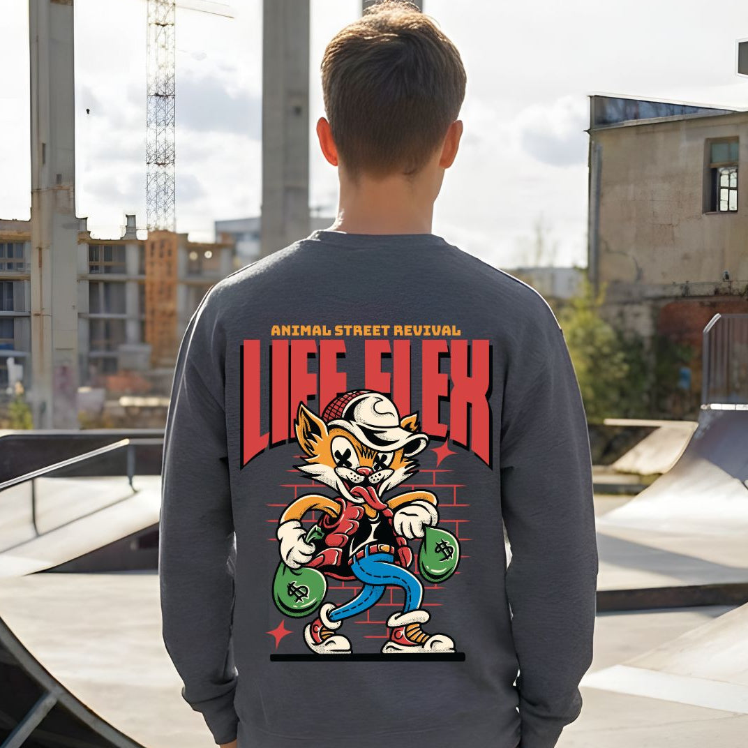 Life Flex streetwear sweatshirt with urban hip hop crewneck graphic design