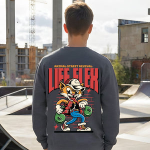 Life Flex streetwear sweatshirt with urban hip hop crewneck graphic design