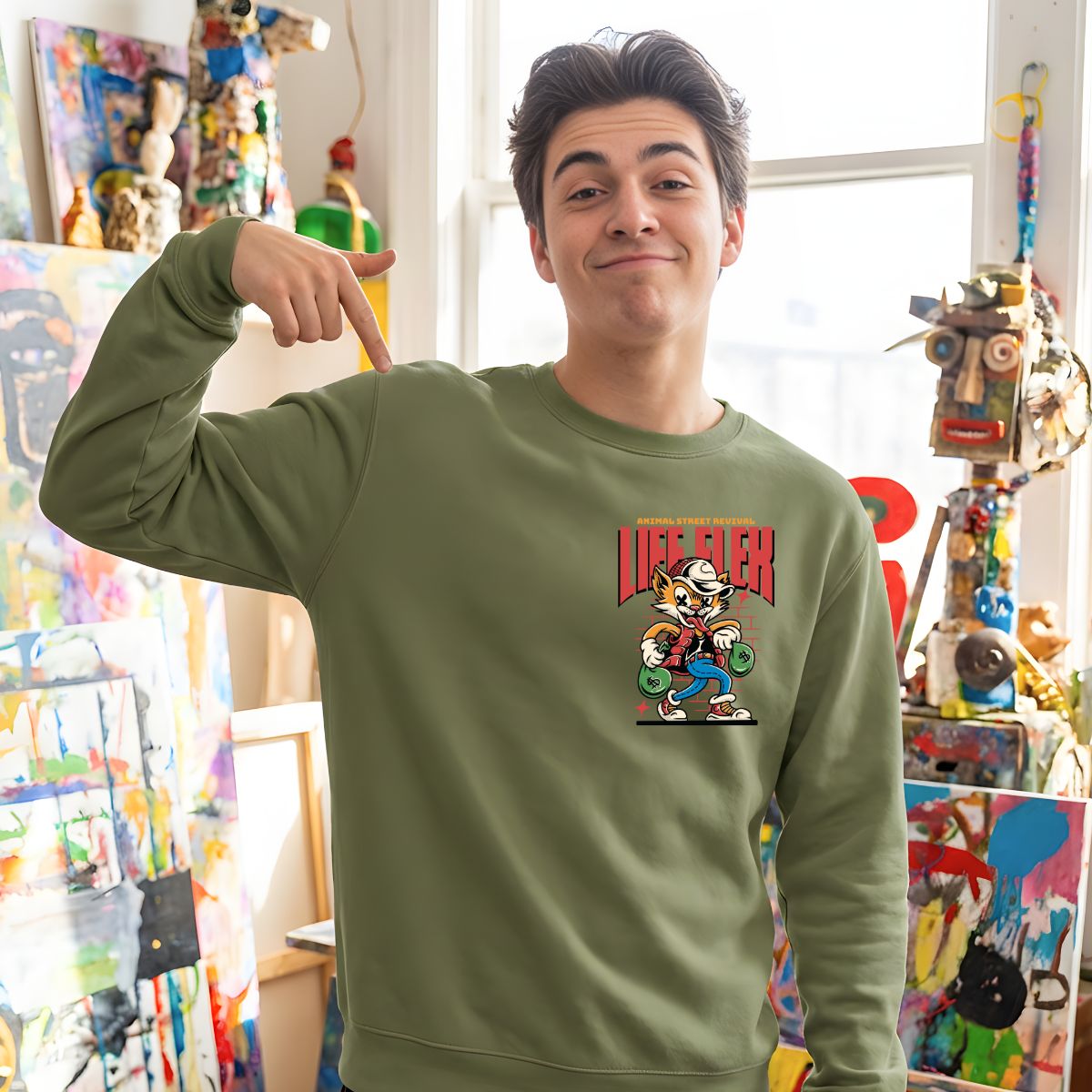 Life Flex streetwear sweatshirt with urban hip hop crewneck graphic design