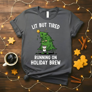 Lit But Tired Christmas Meme Funny Tee, relatable holiday mood shirt for men and women, funny festive but exhausted t-shirt, Christmas humor apparel 2025 by Memez Store, tired Christmas gift