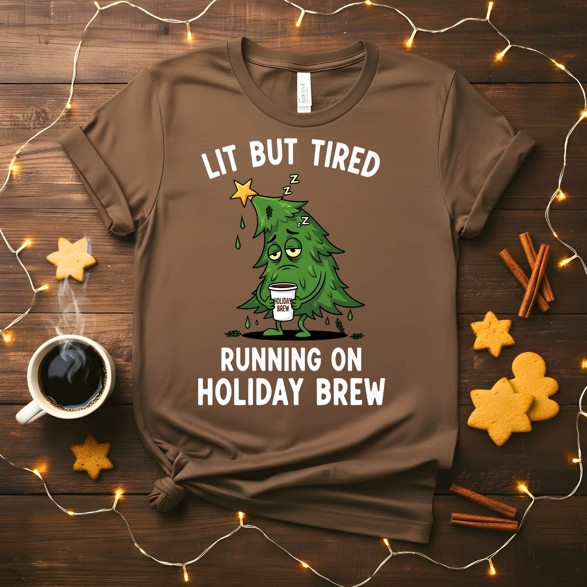 Lit But Tired Christmas Meme Funny Tee, relatable holiday mood shirt for men and women, funny festive but exhausted t-shirt, Christmas humor apparel 2025 by Memez Store, tired Christmas gift