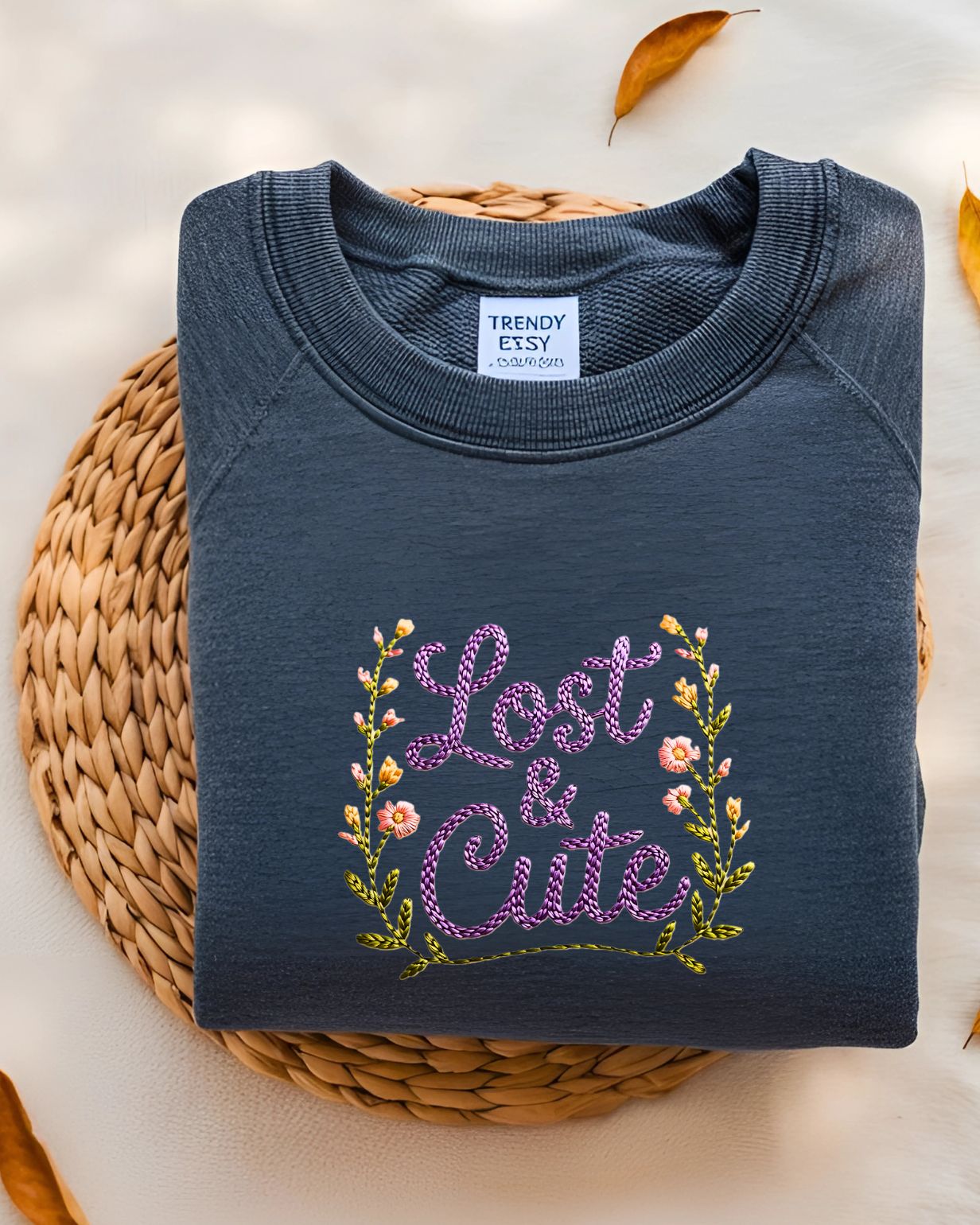 Funny Lost and Cute embroidered crewneck fleece