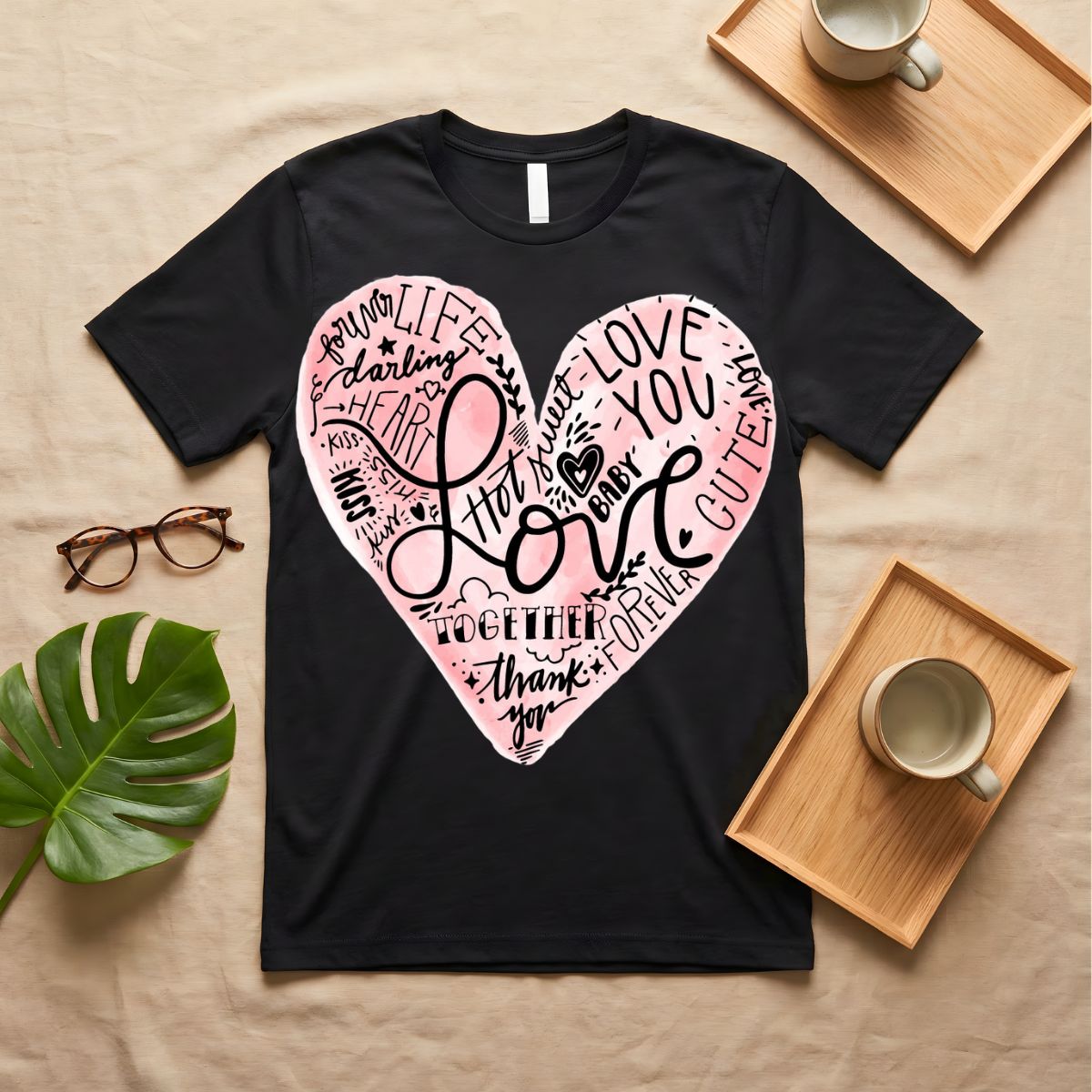 Romantic heart shape t-shirt with a love themed design
