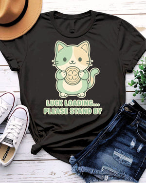 Luck Loading St. Patrick's Day Tee with spinning clover wheel on model