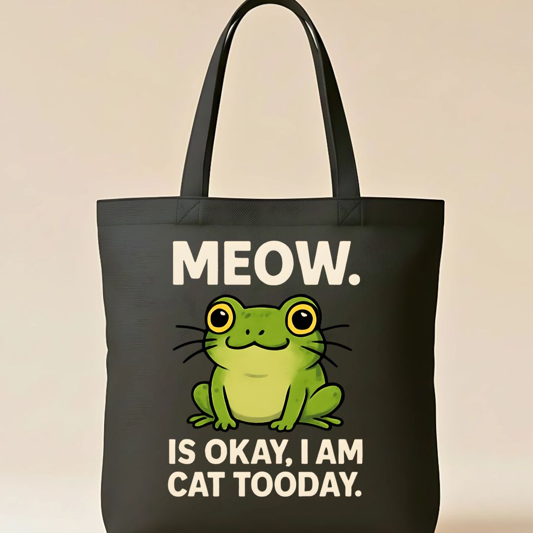 MEOW Frog Tote Bag with speak meow design