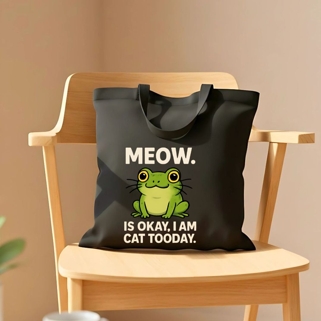 MEOW Frog Tote Bag with speak meow design