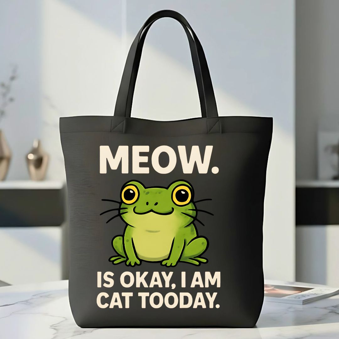 MEOW Frog Tote Bag with speak meow design