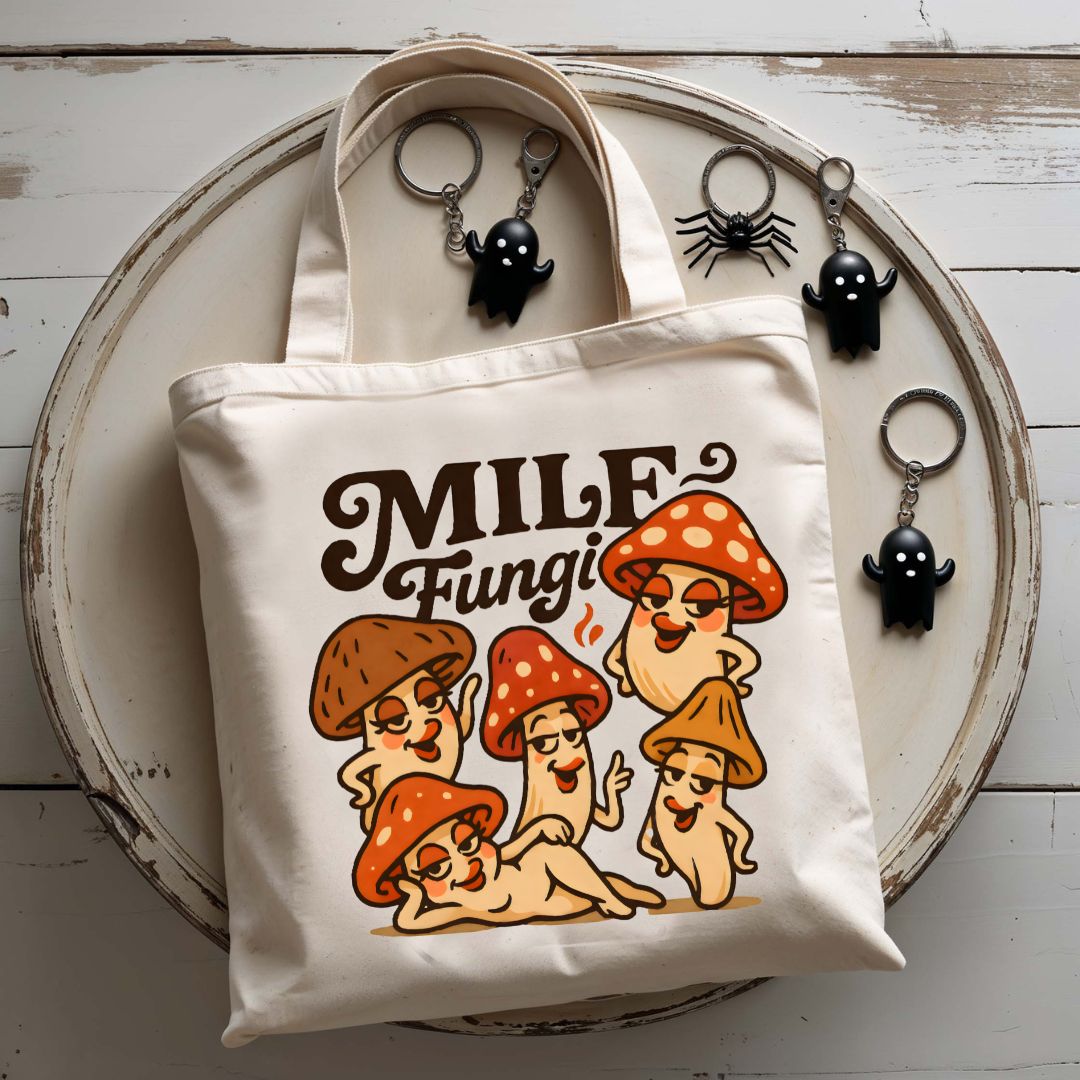 MILF Fungi Tote Bag with mushroom pun design