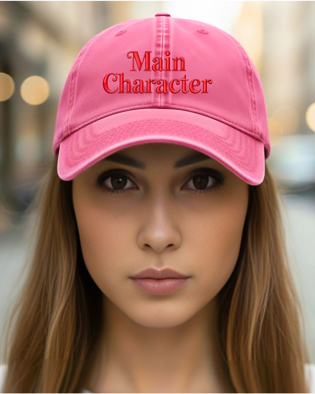 Typographical embroidered cap with Main Character design