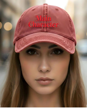 Typographical embroidered cap with Main Character design