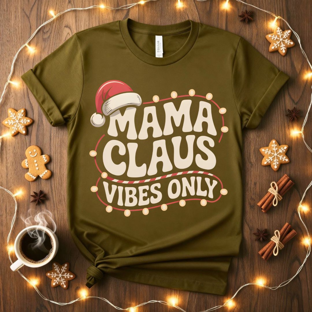 Mama Clause Vibes Only Funny Christmas Mom T-Shirt