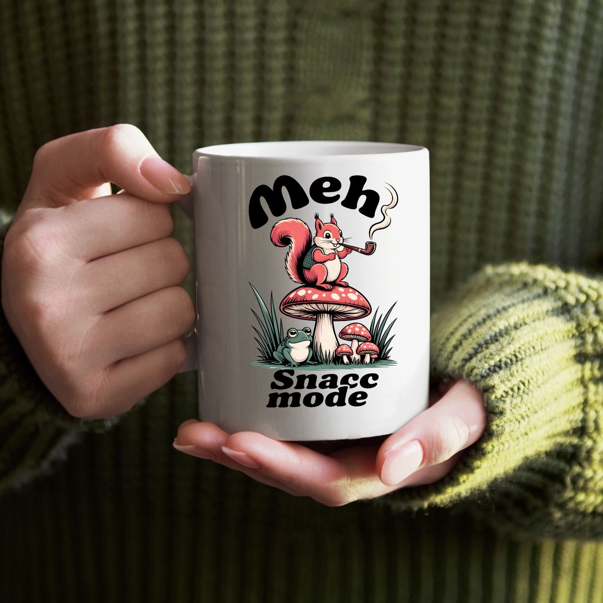 Meh Snack Mode funny meme ceramic coffee mug
